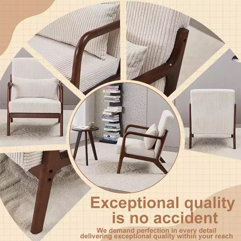 Set 2 Pezzi: Poltrona Accent Beige Mid-Century e Tavolino da Caffè Noce