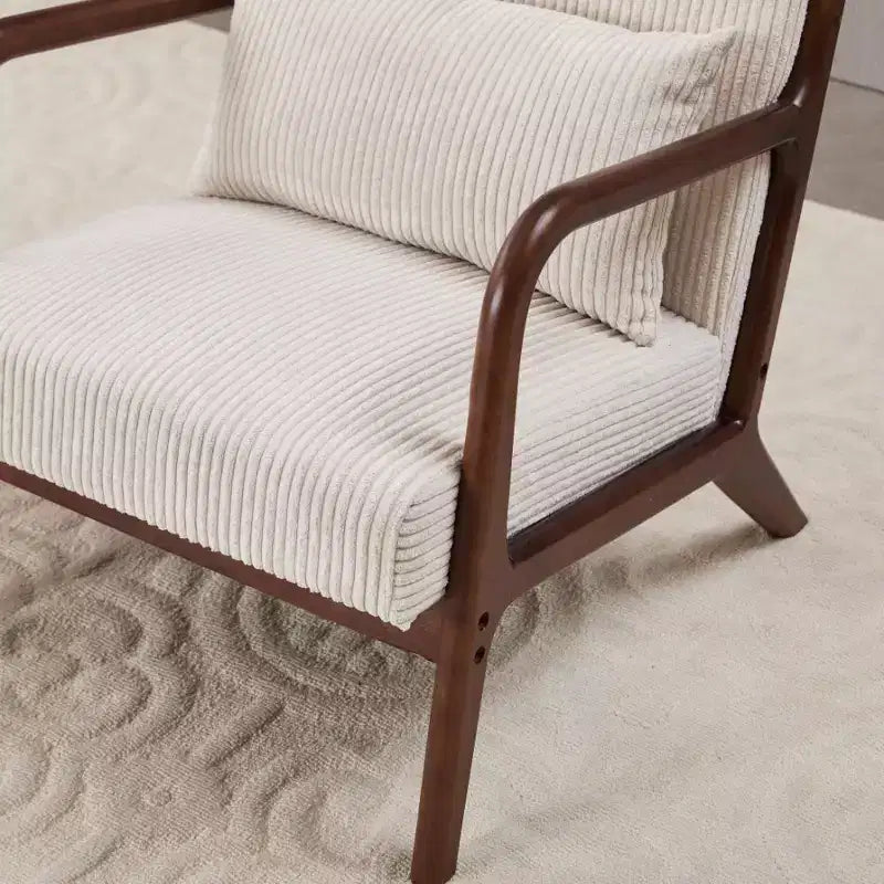 Set 2 Pezzi: Poltrona Accent Beige Mid-Century e Tavolino da Caffè Noce