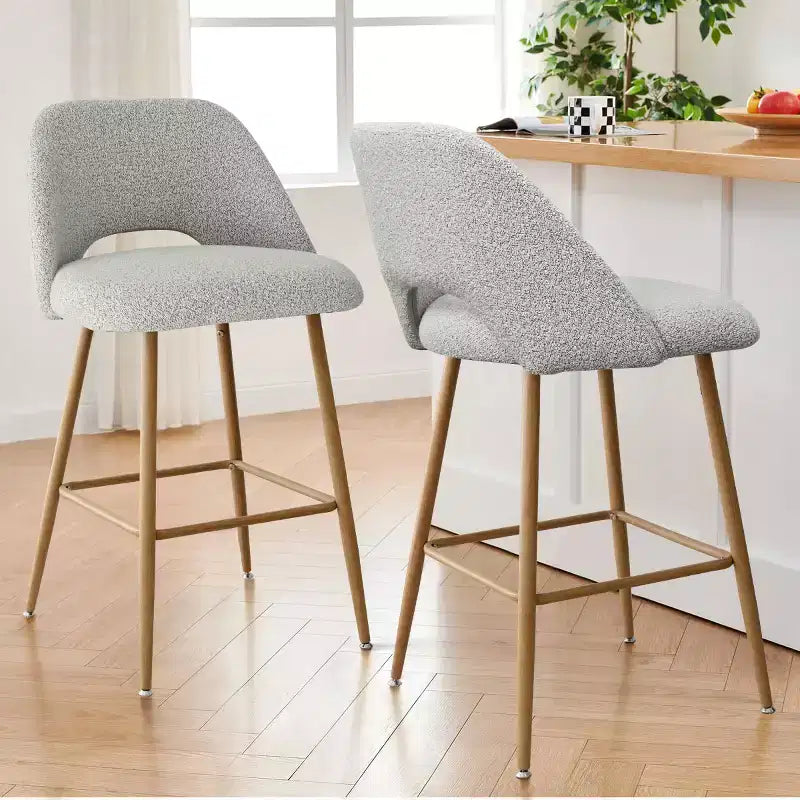 Sgabelli da bar bassi in boucle beige/grigio, set da 4