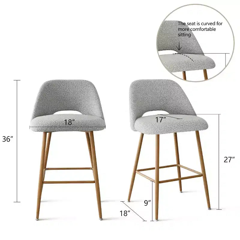 Sgabelli da bar bassi in boucle beige/grigio, set da 4
