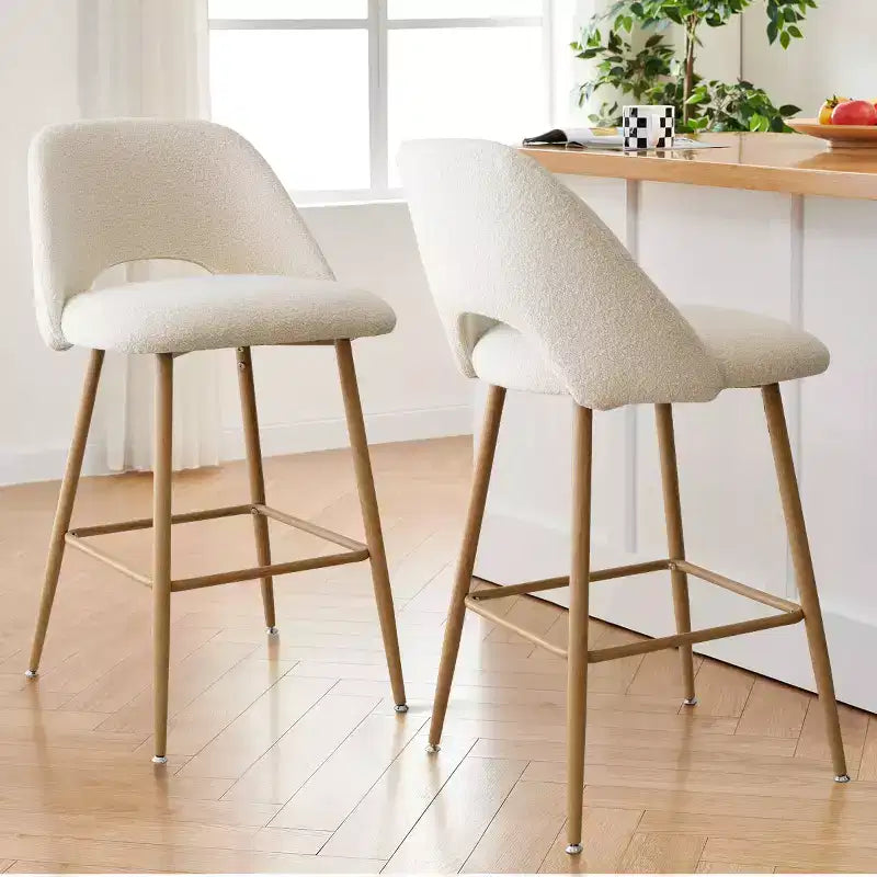 Sgabelli da bar bassi in boucle beige/grigio, set da 4