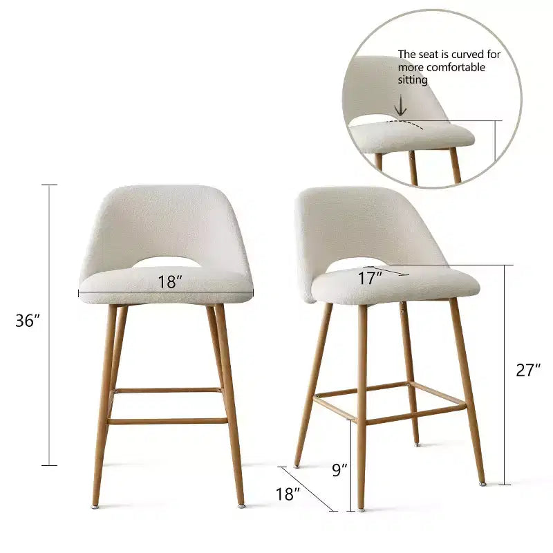Sgabelli da bar bassi in boucle beige/grigio, set da 4