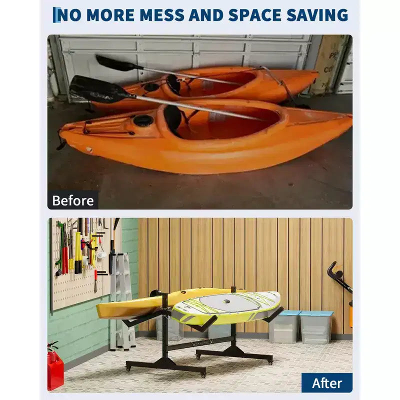 Porta Kayak Autoportante in Acciaio Nero con Ruote per 2 Kayak
