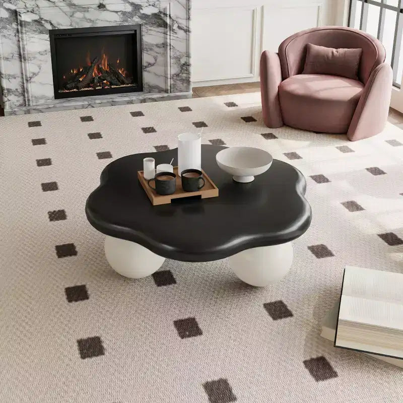 Tavolino da caffè a forma di nuvola, gambe sferiche, nero/rosa/bianco, 1 persona