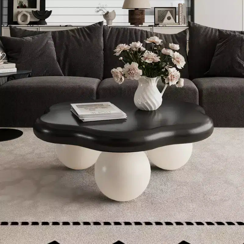 Tavolino da caffè a forma di nuvola, gambe sferiche, nero/rosa/bianco, 1 persona