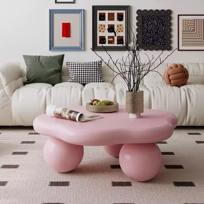 Tavolino da caffè a forma di nuvola, gambe sferiche, nero/rosa/bianco, 1 persona
