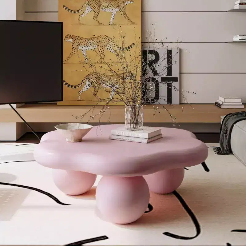 Tavolino da caffè a forma di nuvola, gambe sferiche, nero/rosa/bianco, 1 persona