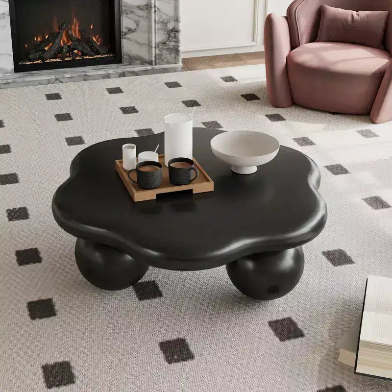 Tavolino da caffè a forma di nuvola, gambe sferiche, nero/rosa/bianco, 1 persona