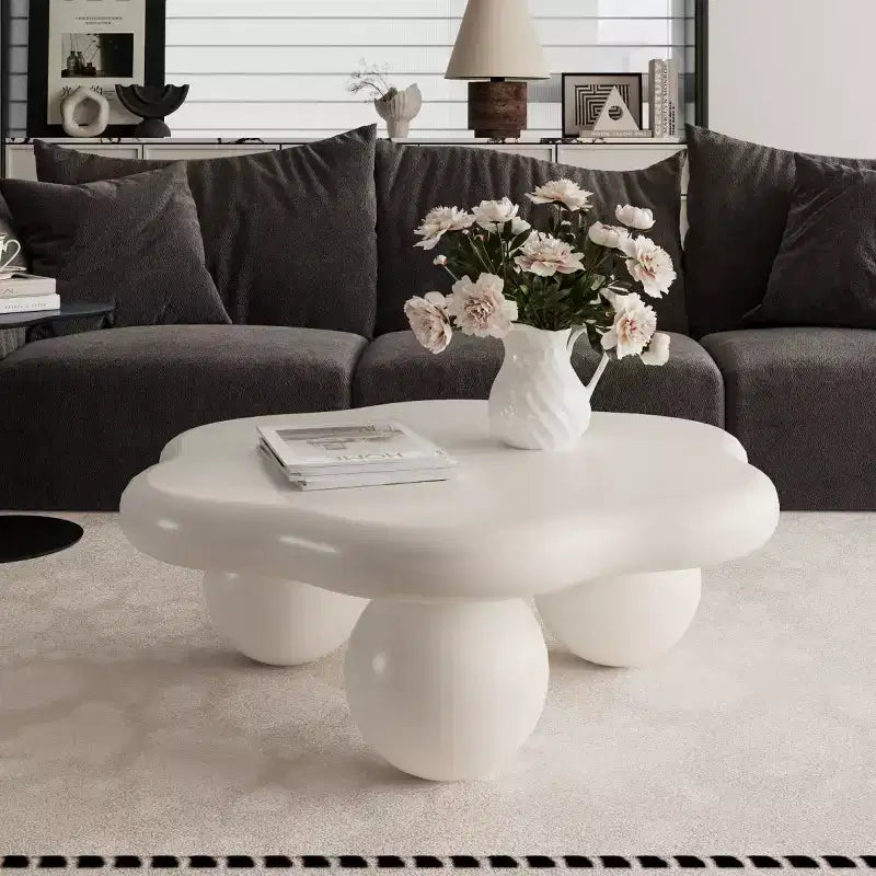 Tavolino da caffè a forma di nuvola, gambe sferiche, nero/rosa/bianco, 1 persona
