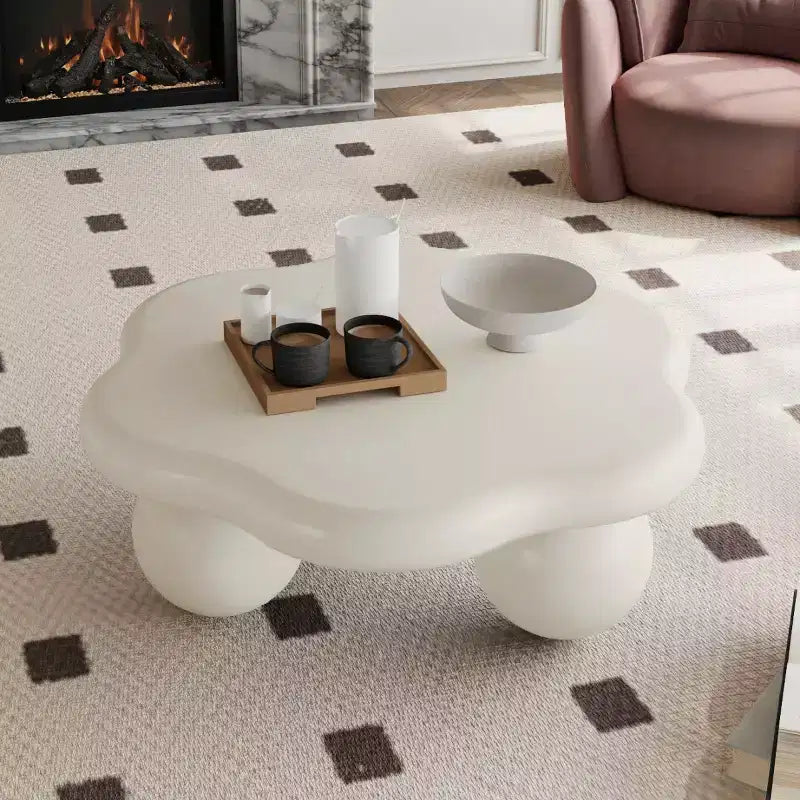 Tavolino da caffè a forma di nuvola, gambe sferiche, nero/rosa/bianco, 1 persona