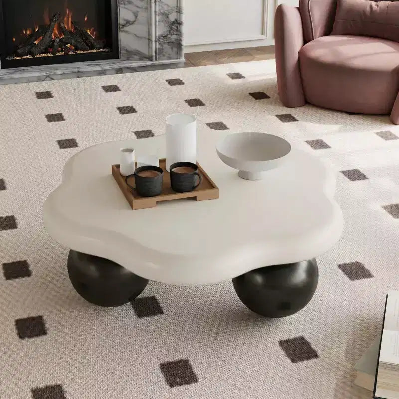 Tavolino da caffè a forma di nuvola, gambe sferiche, nero/rosa/bianco, 1 persona