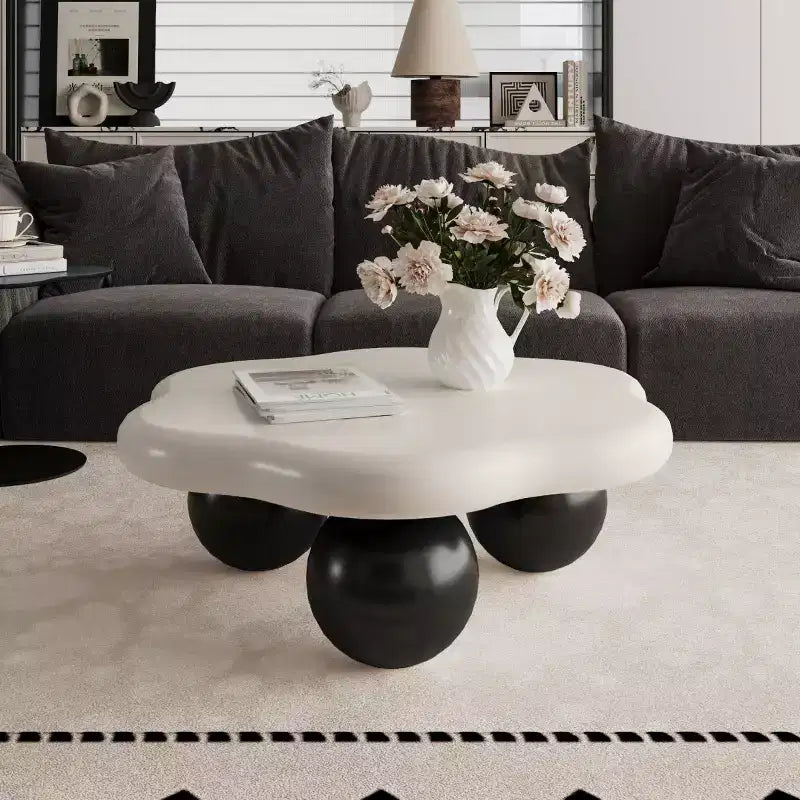 Tavolino da caffè a forma di nuvola, gambe sferiche, nero/rosa/bianco, 1 persona