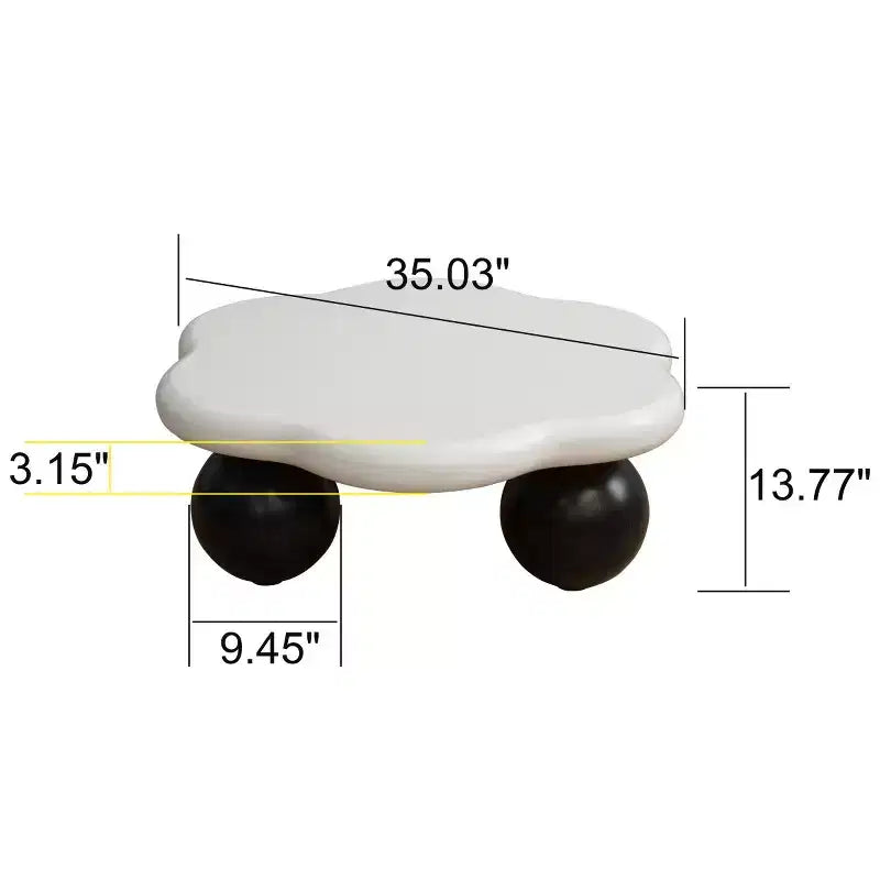 Tavolino da caffè a forma di nuvola, gambe sferiche, nero/rosa/bianco, 1 persona