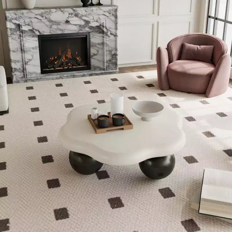 Tavolino da caffè a forma di nuvola, gambe sferiche, nero/rosa/bianco, 1 persona