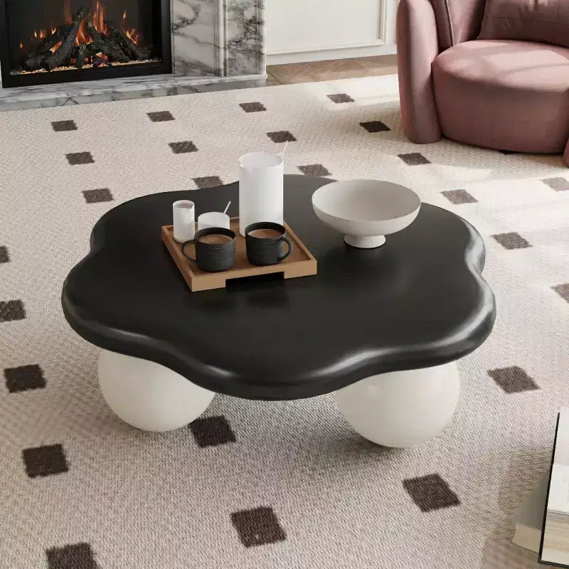 Tavolino da caffè a forma di nuvola, gambe sferiche, nero/rosa/bianco, 1 persona
