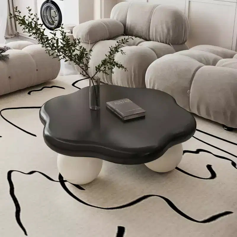 Tavolino da caffè a forma di nuvola, gambe sferiche, nero/rosa/bianco, 1 persona