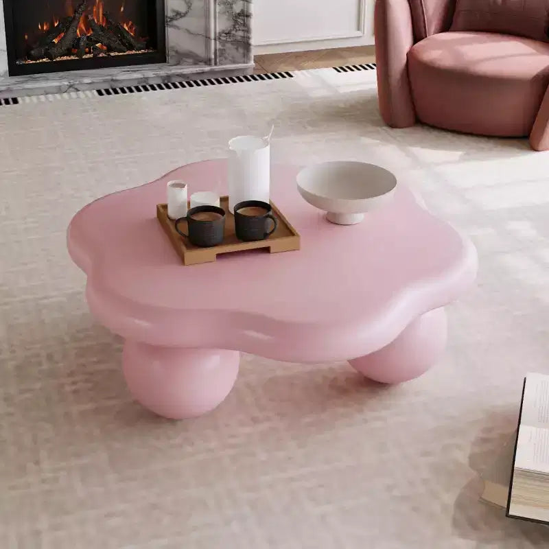Tavolino da caffè a forma di nuvola, gambe sferiche, nero/rosa/bianco, 1 persona
