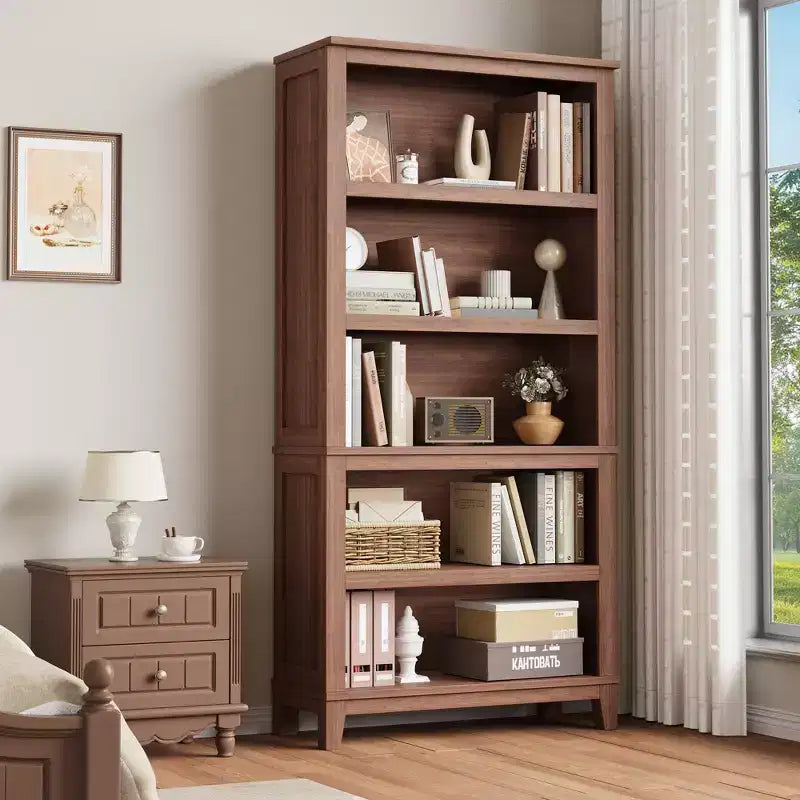 Libreria a 5 ripiani bianca, stile rustico, singola