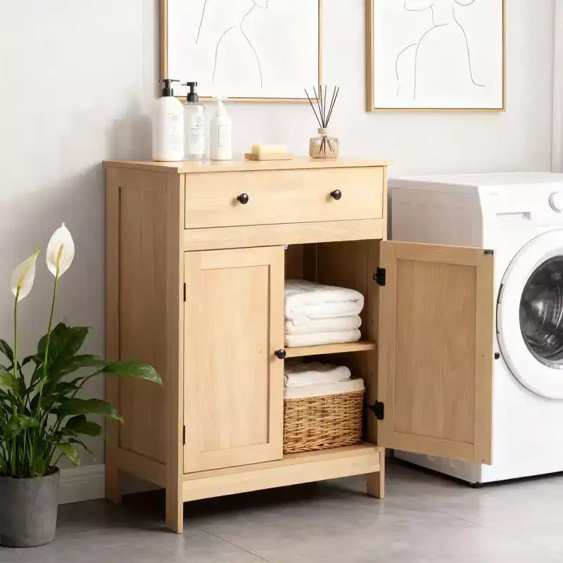 Mobiletto da bagno a 2 ante e 1 cassetto in rovere