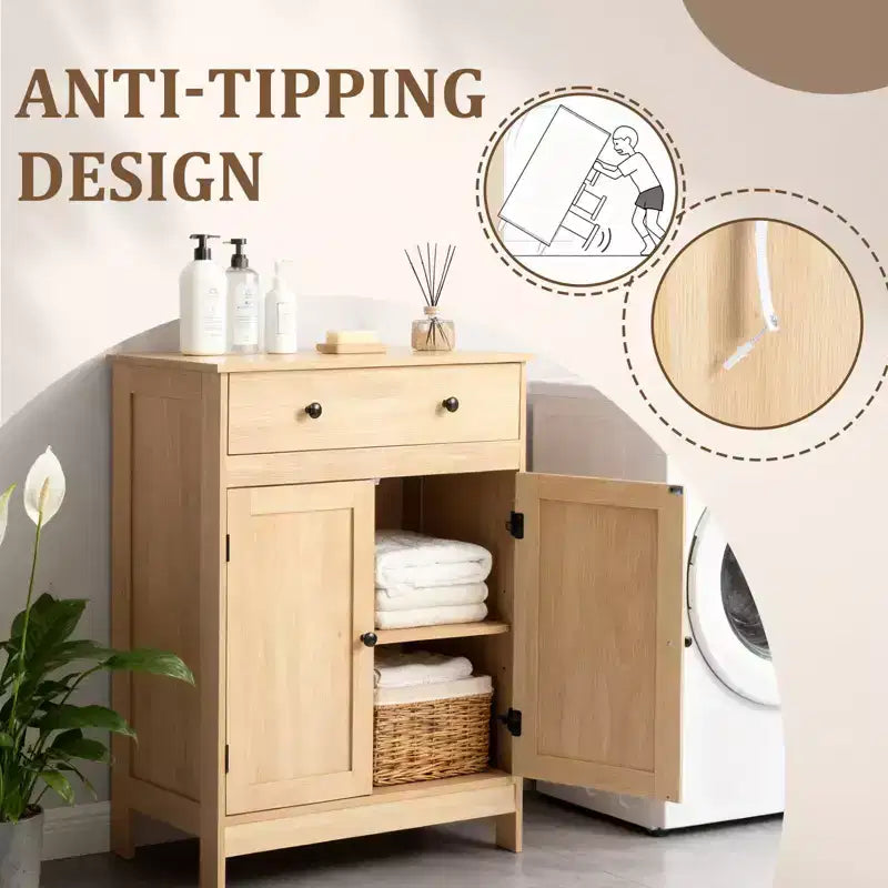 Mobiletto da bagno a 2 ante e 1 cassetto in rovere