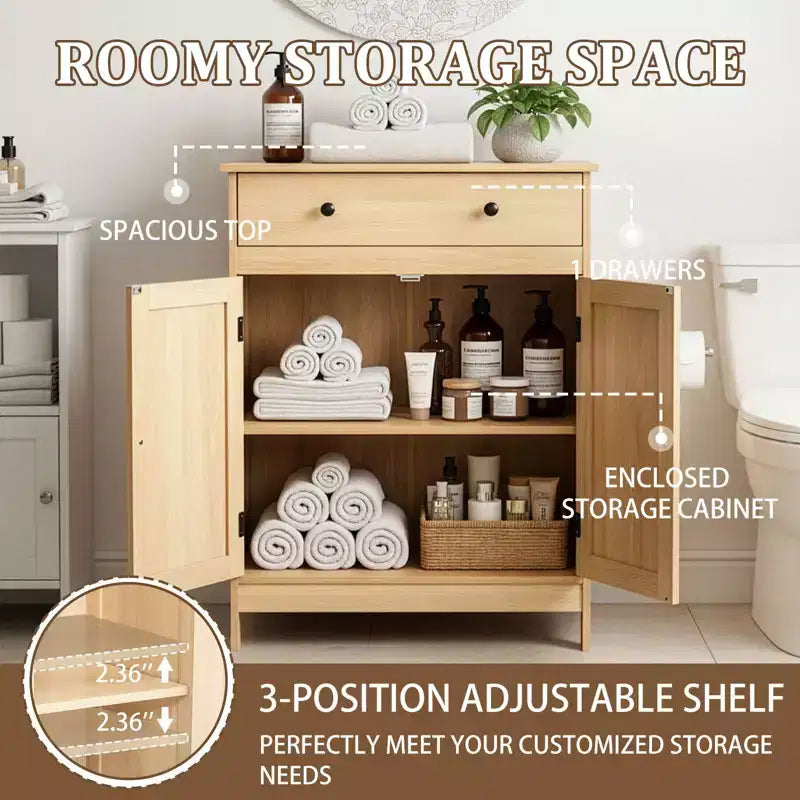 Mobiletto da bagno a 2 ante e 1 cassetto in rovere