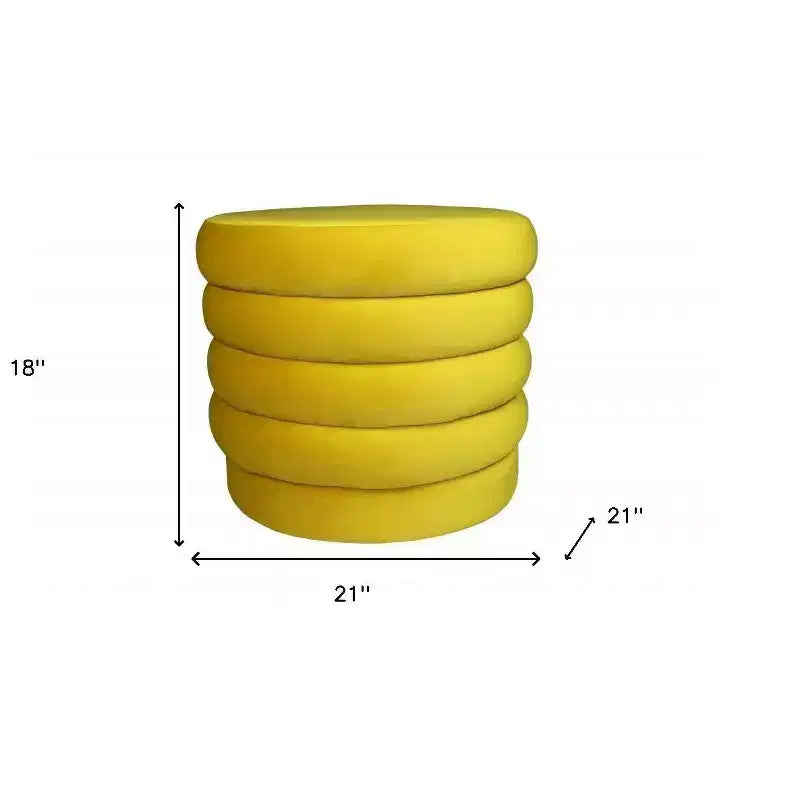 Pouf rotondo trapuntato in velluto giallo, 1 posto