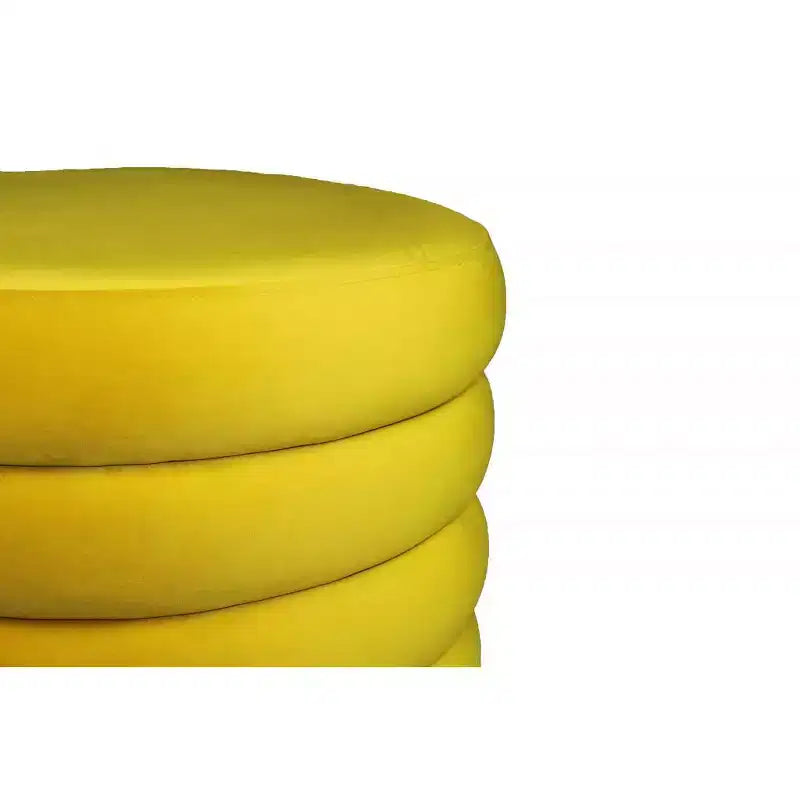 Pouf rotondo trapuntato in velluto giallo, 1 posto