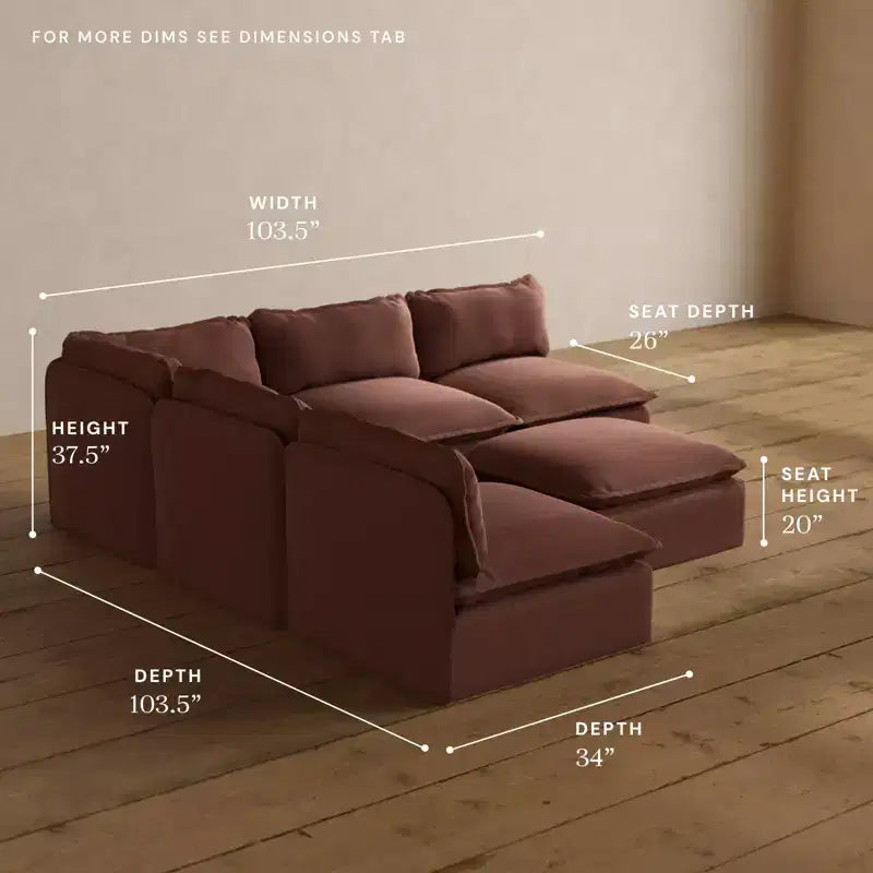 Divano componibile angolare a 5 posti + pouf – Velluto / Lino / Tessuto felpato