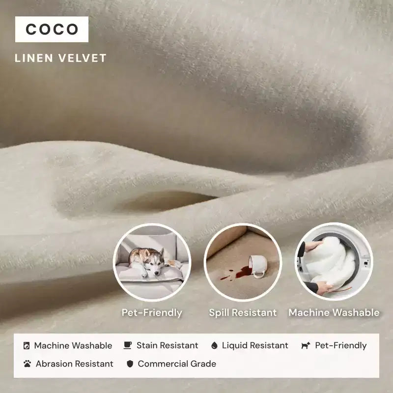 Divano componibile angolare a 5 posti + pouf – Velluto / Lino / Tessuto felpato