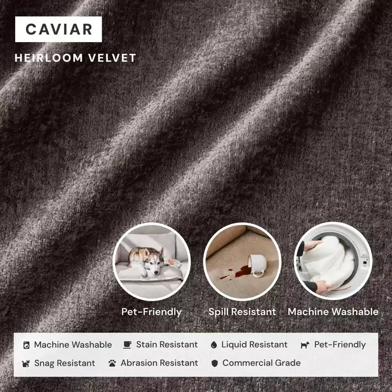 Divano componibile angolare a 5 posti + pouf – Velluto / Lino / Tessuto felpato