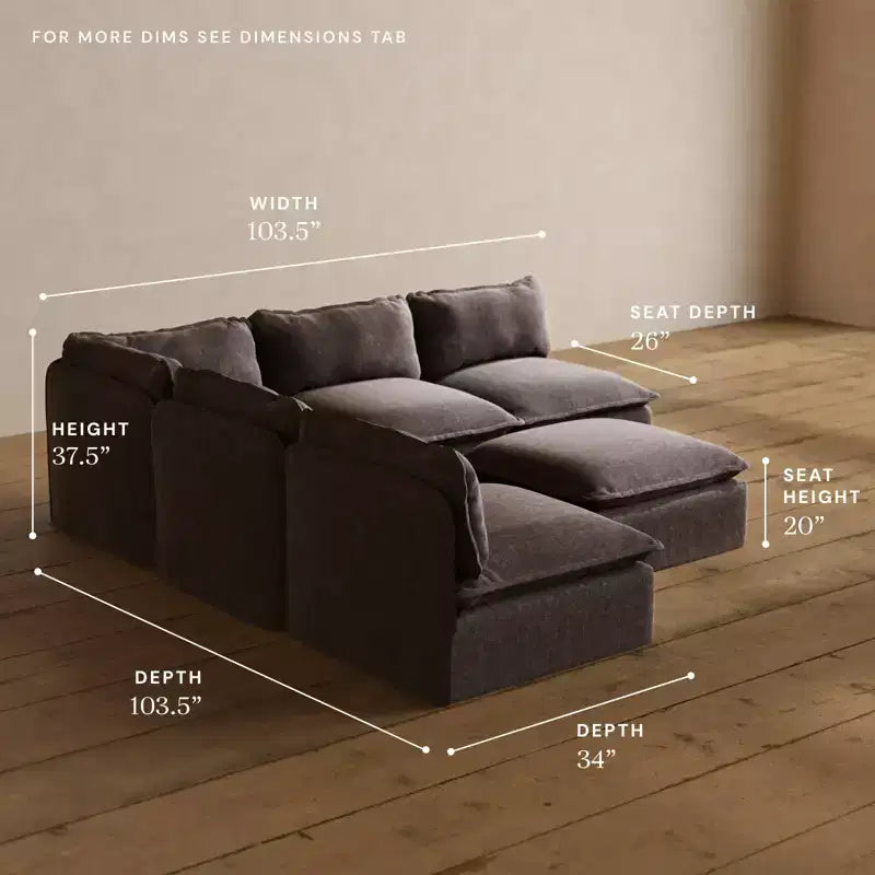 Divano componibile angolare a 5 posti + pouf – Velluto / Lino / Tessuto felpato