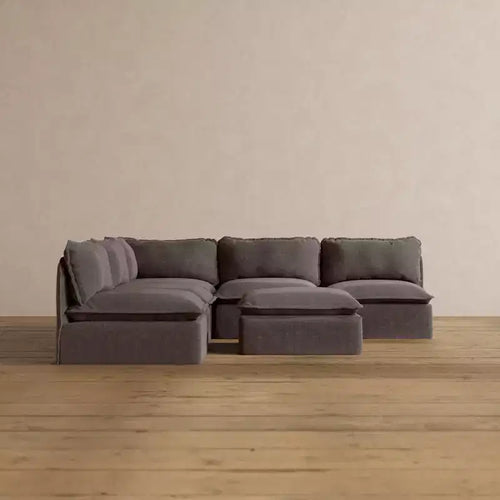 Anabei Modular Washable 5-Seater Open-Ends Corner Sofa Sectional + Ottoman | Memorix+ Seat & Contour Pillow