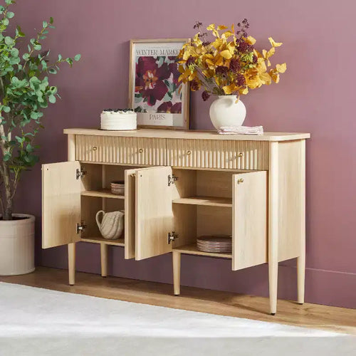 Credenza a Buffet Scanalata da 58" – Rovere Coastal / Rovere Marrone Scuro