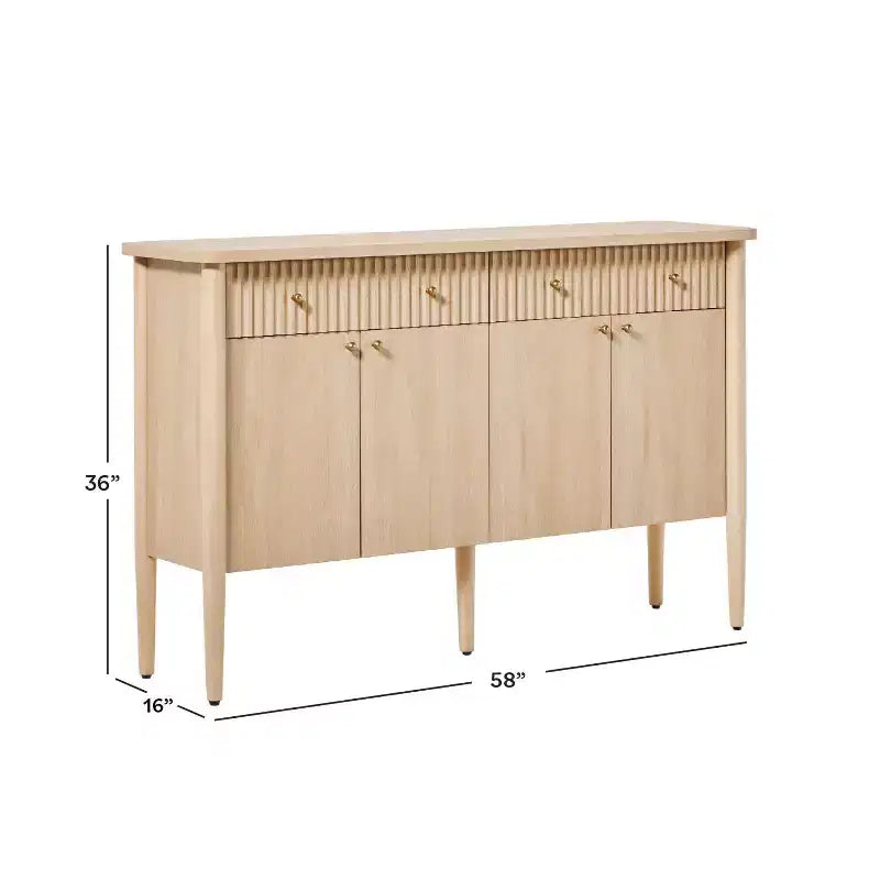 Credenza a Buffet Scanalata da 58" – Rovere Coastal / Rovere Marrone Scuro