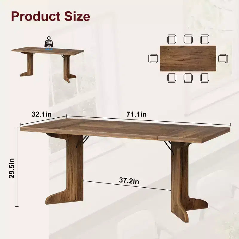 Tavolo da pranzo rettangolare color nero/noce/legno, 6-8 posti