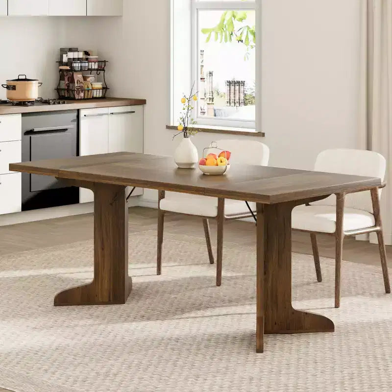 Tavolo da pranzo rettangolare color nero/noce/legno, 6-8 posti
