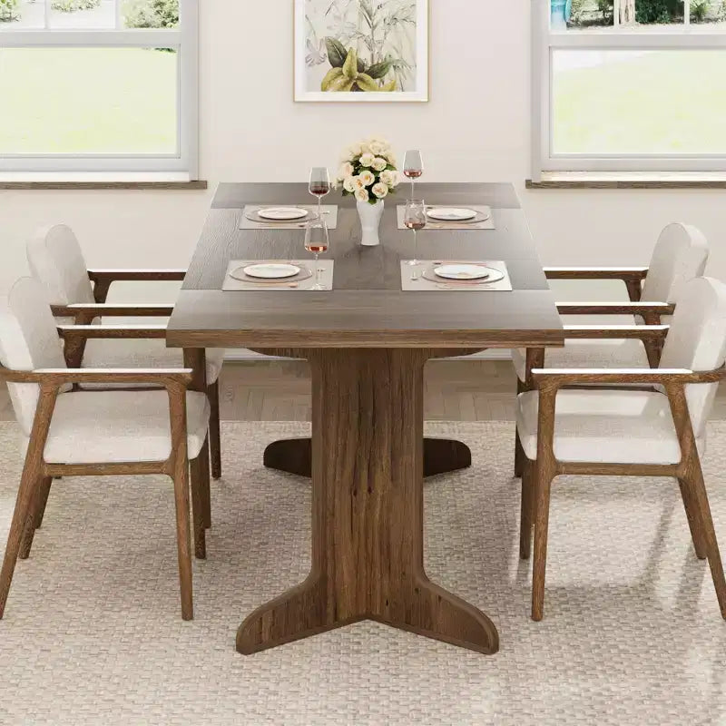 Tavolo da pranzo rettangolare color nero/noce/legno, 6-8 posti