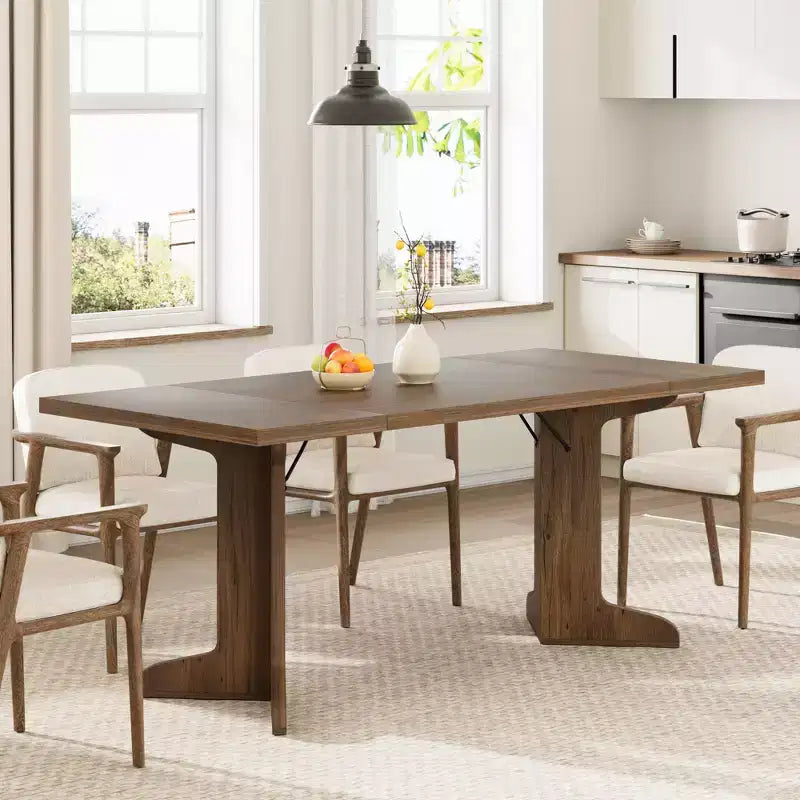 Tavolo da pranzo rettangolare color nero/noce/legno, 6-8 posti
