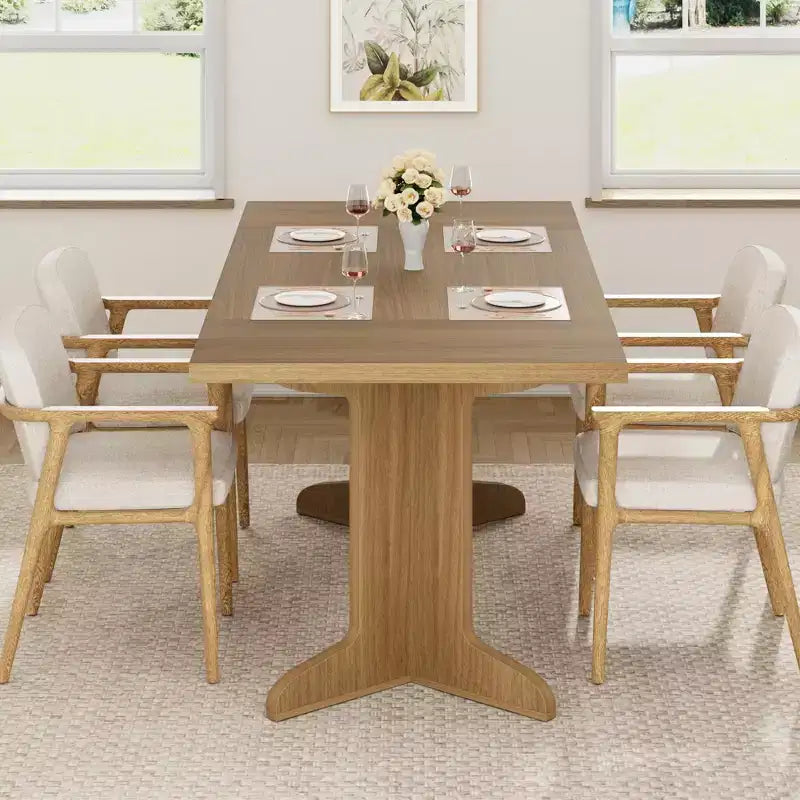 Tavolo da pranzo rettangolare color nero/noce/legno, 6-8 posti
