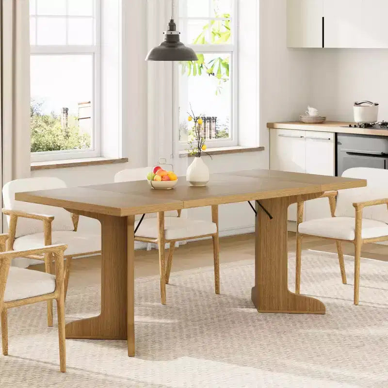 Tavolo da pranzo rettangolare color nero/noce/legno, 6-8 posti