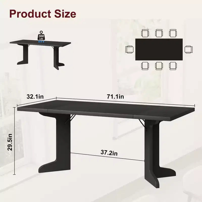 Tavolo da pranzo rettangolare color nero/noce/legno, 6-8 posti