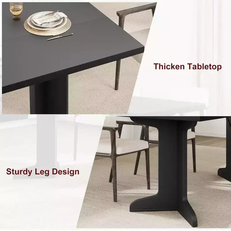 Tavolo da pranzo rettangolare color nero/noce/legno, 6-8 posti