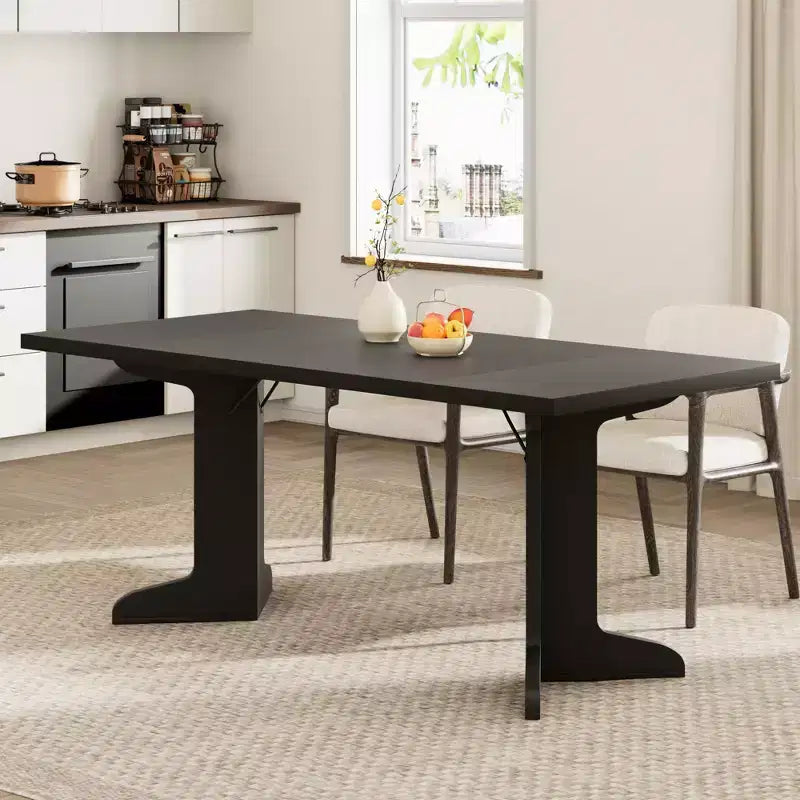 Tavolo da pranzo rettangolare color nero/noce/legno, 6-8 posti