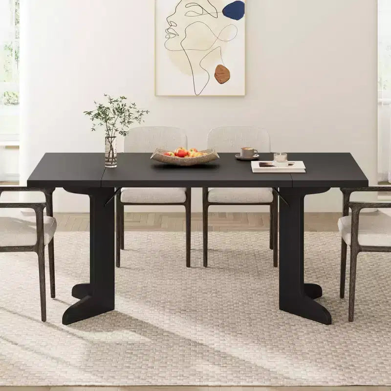 Tavolo da pranzo rettangolare color nero/noce/legno, 6-8 posti