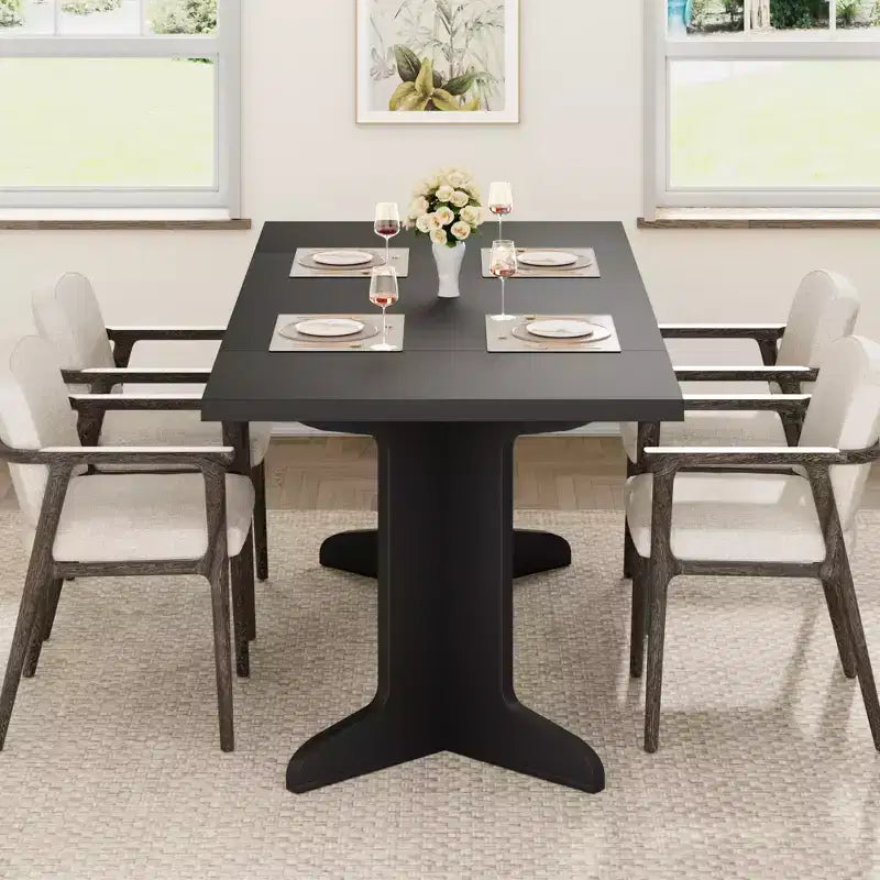 Tavolo da pranzo rettangolare color nero/noce/legno, 6-8 posti