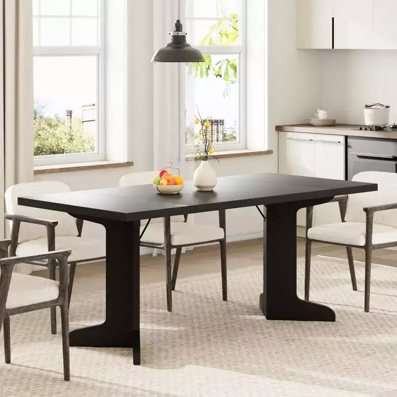 Tavolo da pranzo rettangolare color nero/noce/legno, 6-8 posti