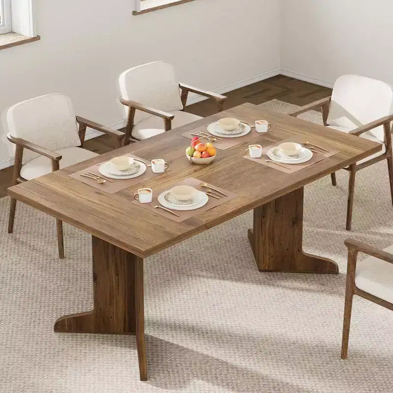 Tavolo da pranzo rettangolare color nero/noce/legno, 6-8 posti