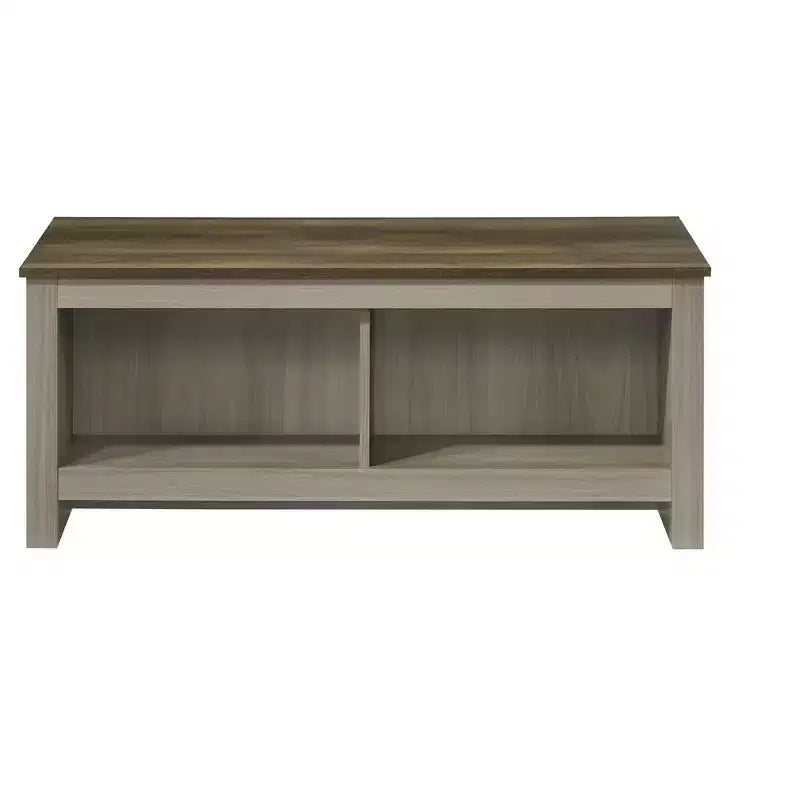Tavolino da caffè in legno grigio e marrone con ripiani aperti
