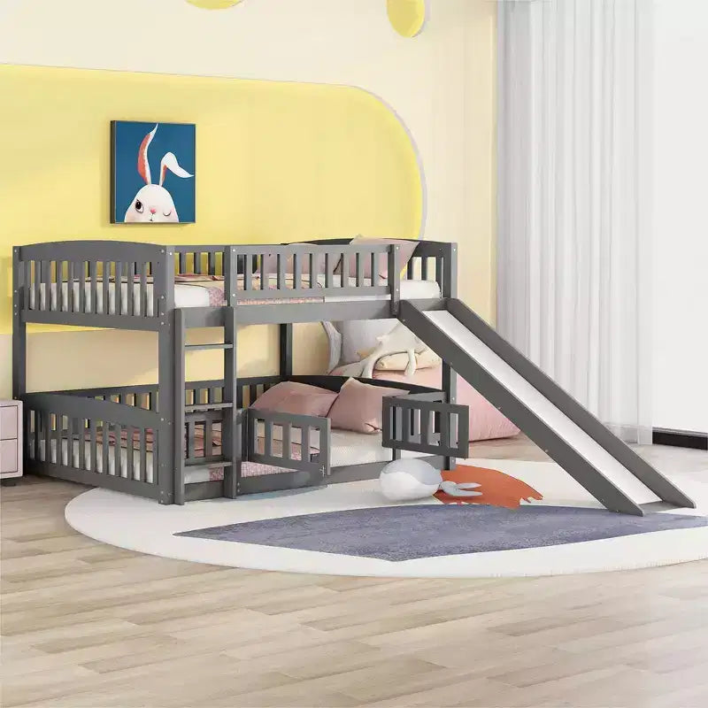 Letto a castello in legno con scivolo, naturale, 2 persone