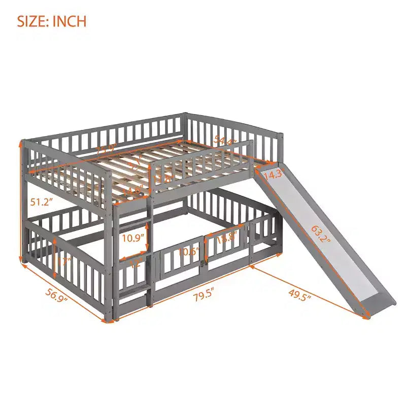 Letto a castello in legno con scivolo, naturale, 2 persone